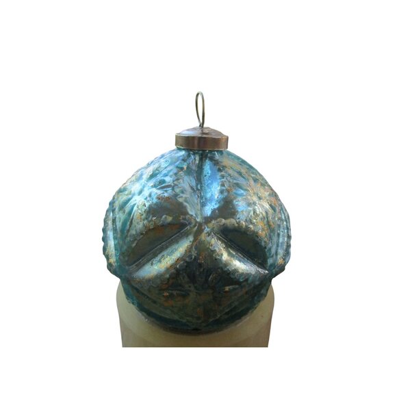 Vintage Turquoise Diamond Bevel Glass Christmas Ornament Kugel Style GUC - Picture 8 of 10